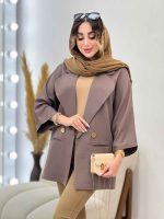 مانتو پانچ دو دکمه طلایی کد 5221 - تصویر 4