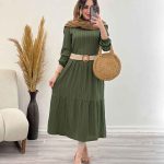 پیراهن بلند برش دار دو جیب کد 5357