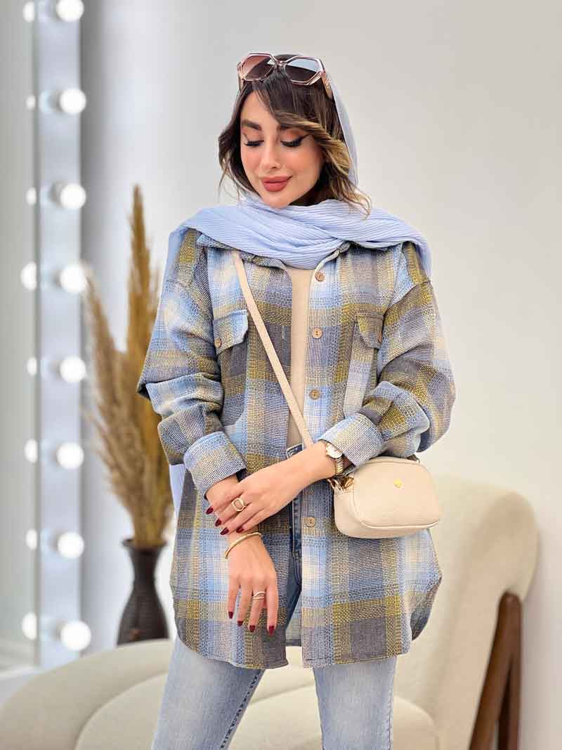 مانتو چهارخونه جیب پاکتی ساغر کد 5369 مانتو چهارخونه جیب پاکتی ساغر کد 5369