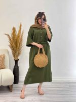 پیراهن بلند کمرگت پایین چاک کد 5354 - تصویر 11