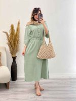 پیراهن بلند کمرگت پایین چاک کد 5354 - تصویر 19