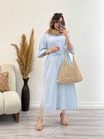 پیراهن بلند کمرگت پایین چاک کد 5354 - تصویر 7