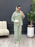 ست مانتو و شلوار کارگو برش دار کد 5349 - تصویر 2