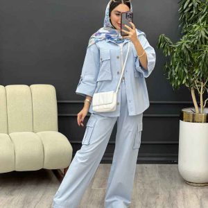 ست مانتو و شلوار کارگو برش دار کد 5349