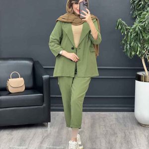 ست مانتو شلوار لینن دو دکمه کد 2969