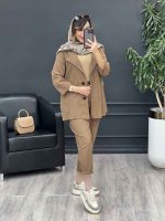 ست مانتو شلوار لینن دو دکمه کد 2969 - تصویر 5