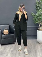 ست مانتو شلوار لینن دو دکمه کد 2969 - تصویر 4
