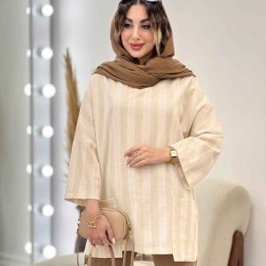 مانتو لینن نچرال دو جیب پایین کد 5277