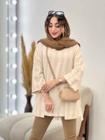 مانتو لینن نچرال دو جیب پایین کد 5277 - تصویر 3