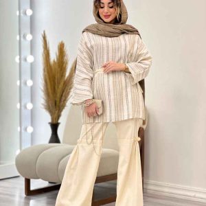 ست مانتو و شلوار جلو بسته لمه دار کد 5290