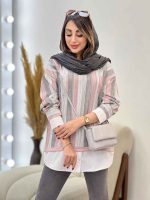 مانتو راه راه ترکیبی دو جیب کد 5325 - تصویر 9