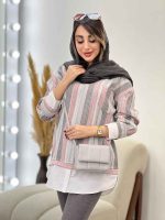 مانتو راه راه ترکیبی دو جیب کد 5325 - تصویر 5