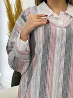 مانتو راه راه ترکیبی دو جیب کد 5325 - تصویر 11