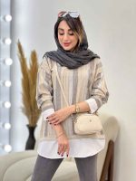 مانتو راه راه ترکیبی دو جیب کد 5325 - تصویر 8