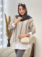 مانتو راه راه ترکیبی دو جیب کد 5325 - تصویر 4