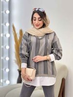 مانتو راه راه ترکیبی دو جیب کد 5325 - تصویر 7