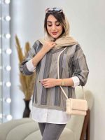 مانتو راه راه ترکیبی دو جیب کد 5325 - تصویر 3