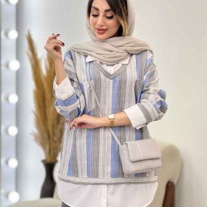 مانتو راه راه ترکیبی دو جیب کد 5325