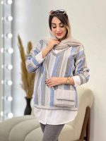 مانتو راه راه ترکیبی دو جیب کد 5325 - تصویر 2