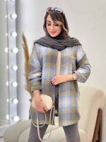مانتو چهارخونه جیب دکمه آنیل کد 5334 - تصویر 5
