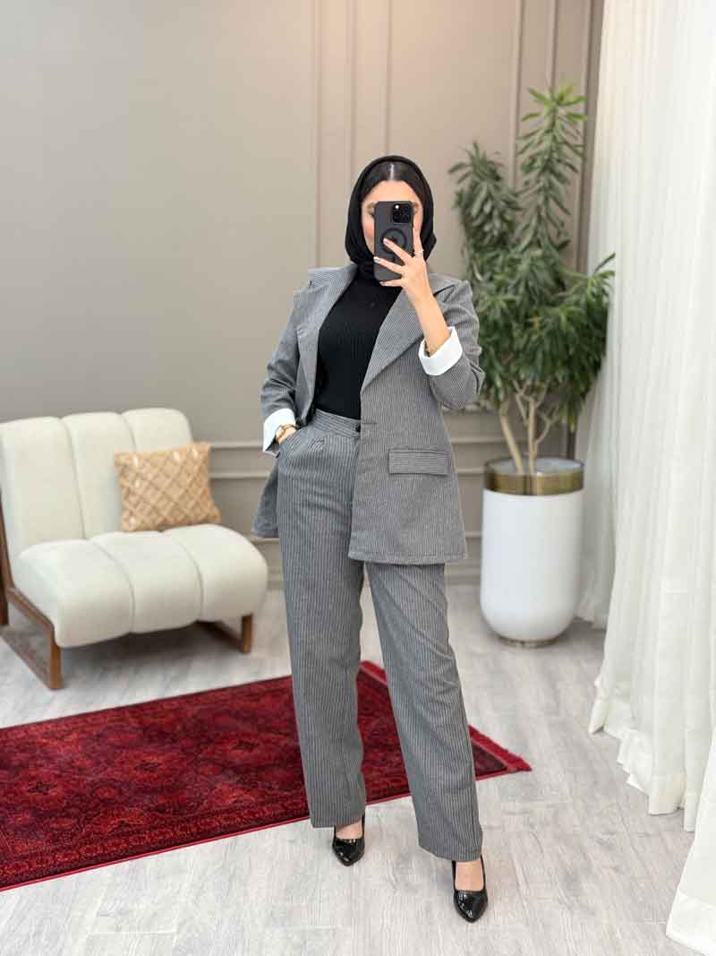 ست کت و شلوار راه راه کد5567 ست کت و شلوار راه راه کد5567