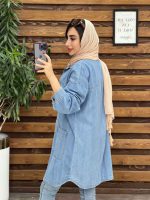 مانتو جین دو جیب پایین برش دار کد 5371 - تصویر 3