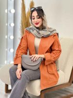 مانتو لینن کمرکش سرجیب دو دکمه کد 2917 - تصویر 14