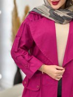 مانتو لینن کمرکش سرجیب دو دکمه کد 2917 - تصویر 7