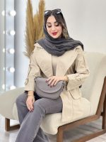 مانتو لینن کمرکش سرجیب دو دکمه کد 2917 - تصویر 4