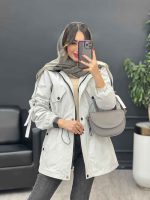 بارانی کمرگت بغل سه دکمه کد 5395 - تصویر 5