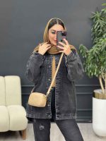 مانتو جین پشت گلدوزی پرچ دار کد 5400 - تصویر 2