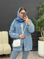 مانتو جین پشت گلدوزی پرچ دار کد 5400 - تصویر 8
