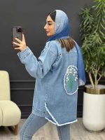 مانتو جین پشت گلدوزی پرچ دار کد 5400 - تصویر 5