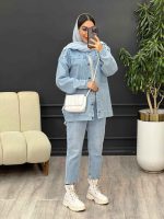 مانتو جین پشت گلدوزی پرچ دار کد 5400 - تصویر 4