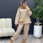 ست هودی و شلوار طرح لوزی کد 3740