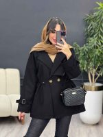 بارانی کمرگت دو دکمه کد 5465 - تصویر 4