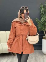 بارانی ژیله دکمه دار کمر گت کد 5485 - تصویر 7