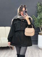 بارانی ژیله دکمه دار کمر گت کد 5485 - تصویر 3