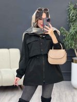 بارانی ژیله دکمه دار کمر گت کد 5485 - تصویر 8