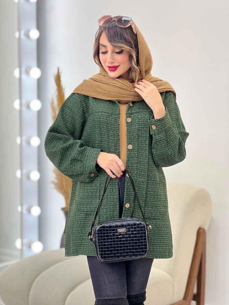 مانتو جلو پیله دو جیب همتا کد 5457 مانتو جلو پیله دو جیب همتا کد 5457