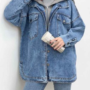 جین ترکیبی کلاهدار دو جیب کد 5490