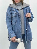 جین ترکیبی کلاهدار دو جیب کد 5490 - تصویر 4