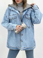 جین ترکیبی کلاهدار دو جیب کد 5490 - تصویر 9