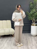 ست بافت و شلوار راه راه کد 5477 - تصویر 4