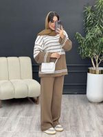 ست بافت و شلوار راه راه کد 5477 - تصویر 2