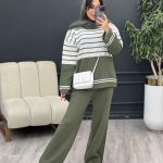 ست بافت و شلوار راه راه کد 5477