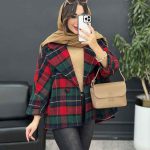 پالتو چهارخونه تک دکمه بغل چاک کد 5529