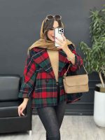 پالتو چهارخونه تک دکمه بغل چاک کد 5529