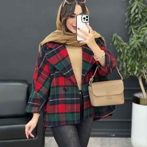 پالتو چهارخونه تک دکمه بغل چاک کد 5529