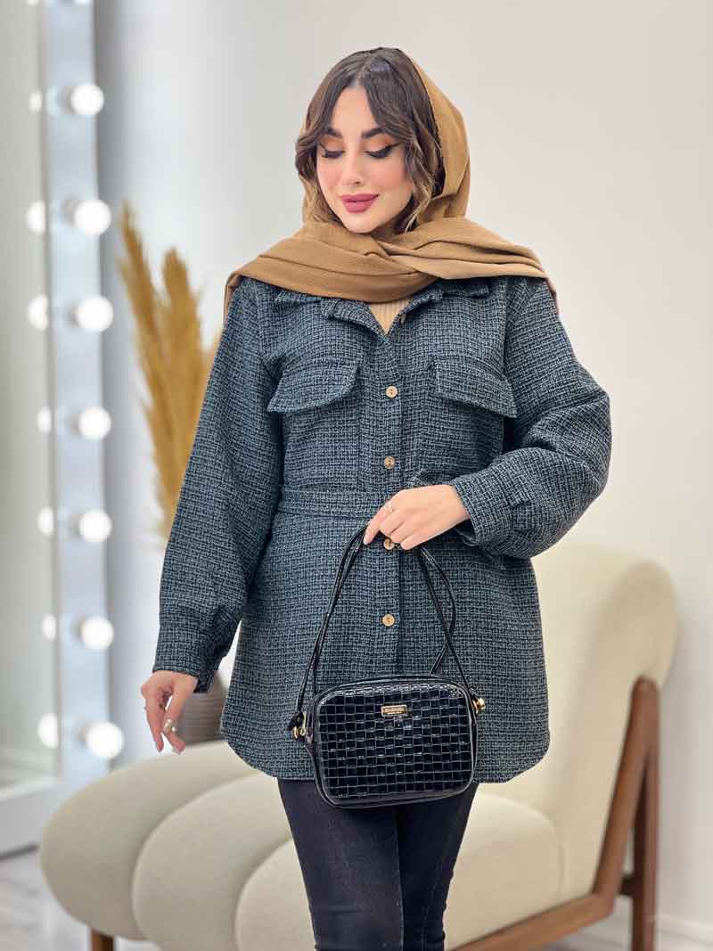 مانتو کمر دار دو جیب پاکتی کد 5455 مانتو کمر دار دو جیب پاکتی کد 5455